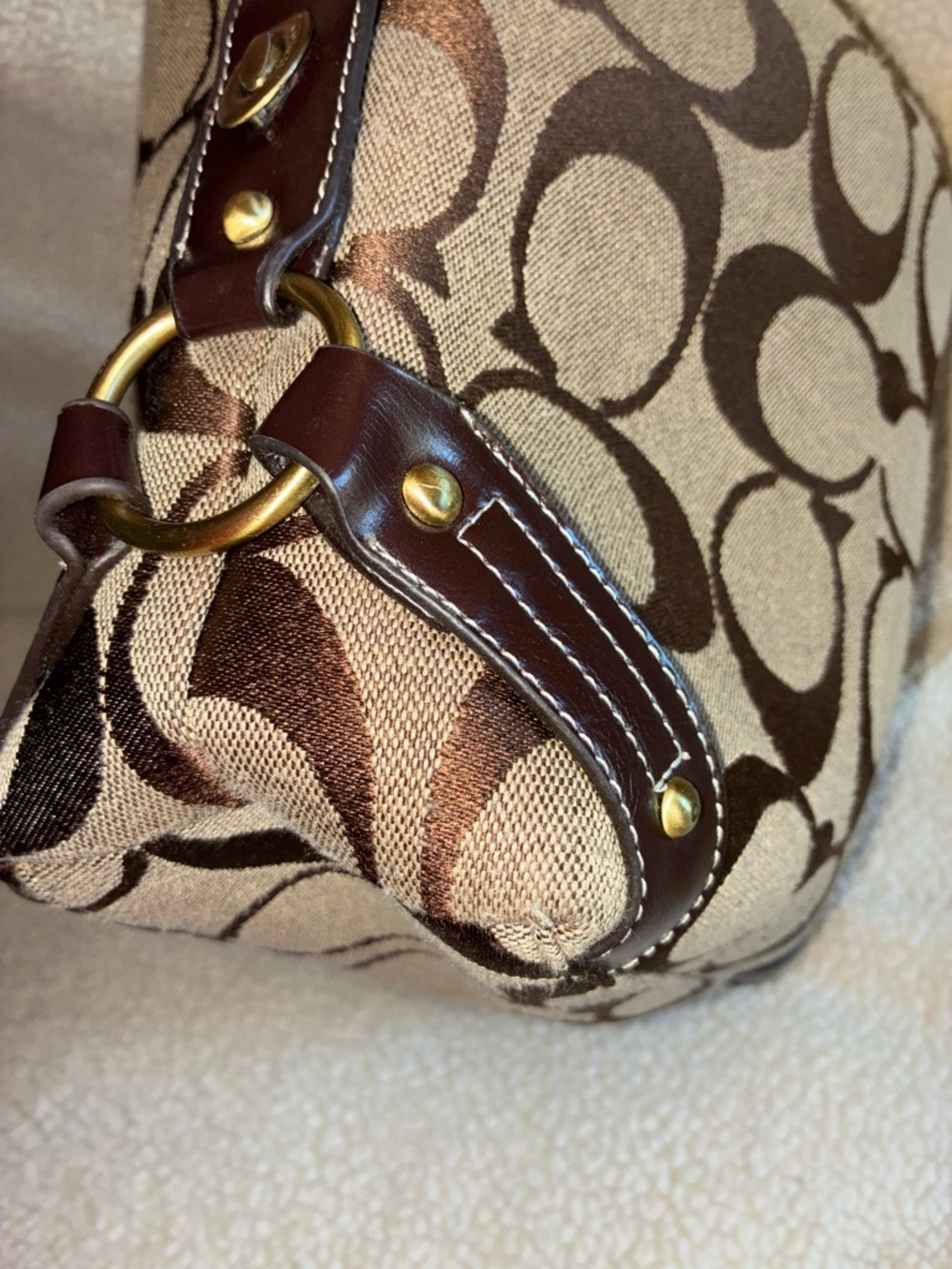 Vintage Coach Y2K Jacquard Signature Monogram Canvas & Leather Hobo Bag #1202 - Picture 7 of 16